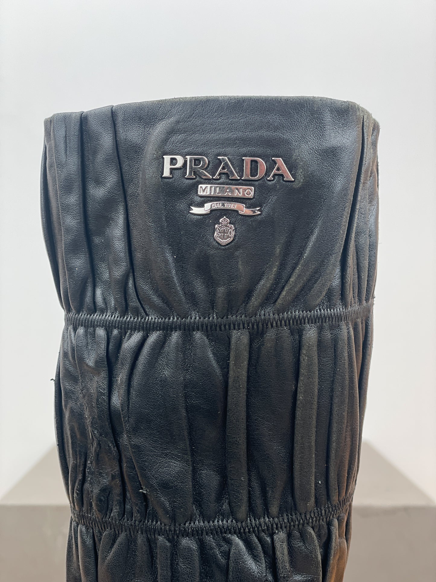 Prada 2000s Knee-High Ruffle Heel Boots