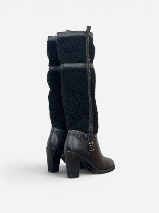 Celine Knee-High Shearling ‘Claude’ Biker Heel Boots – photo 2