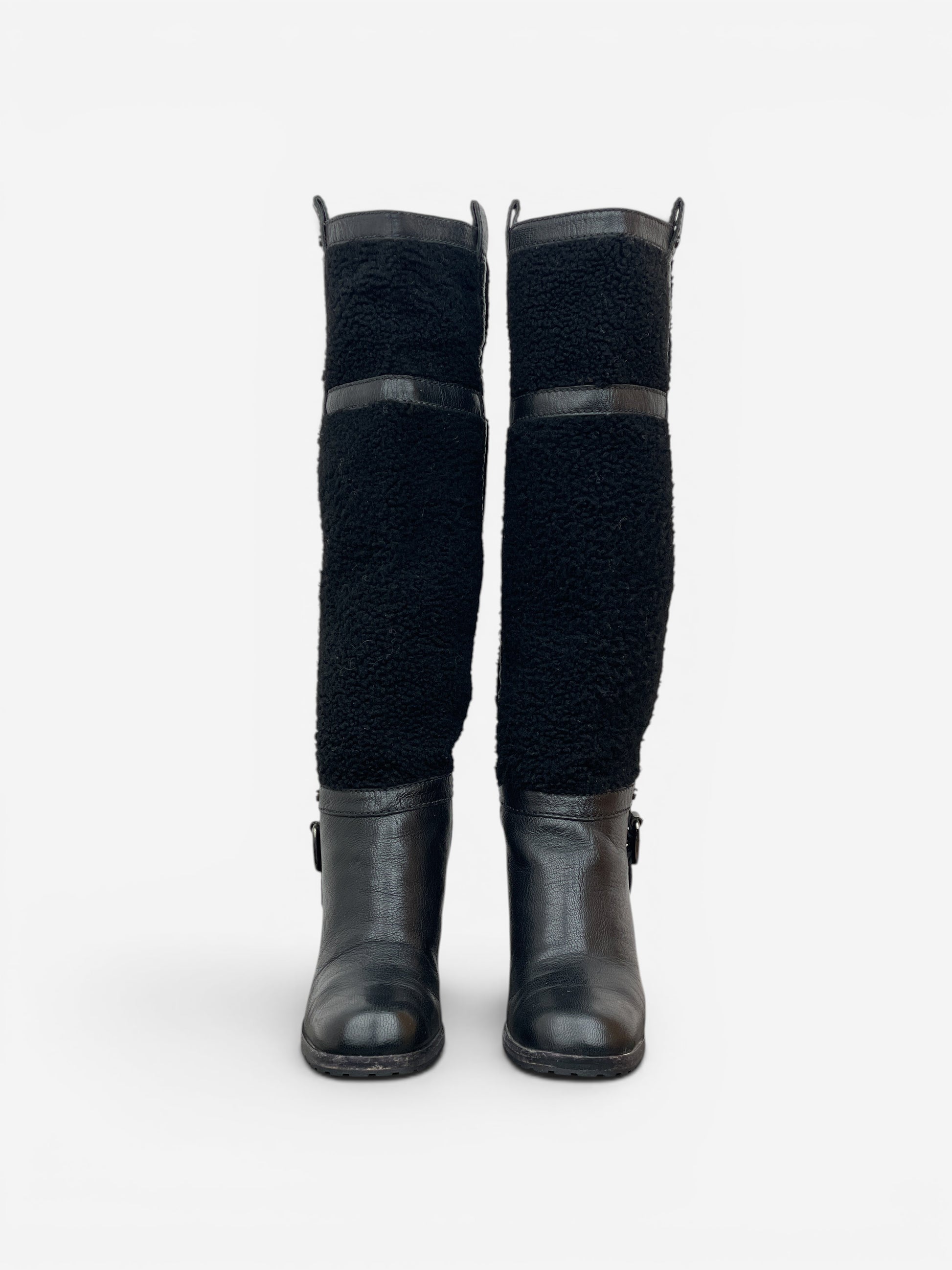 Celine Knee-High Shearling ‘Claude’ Biker Heel Boots – photo 5