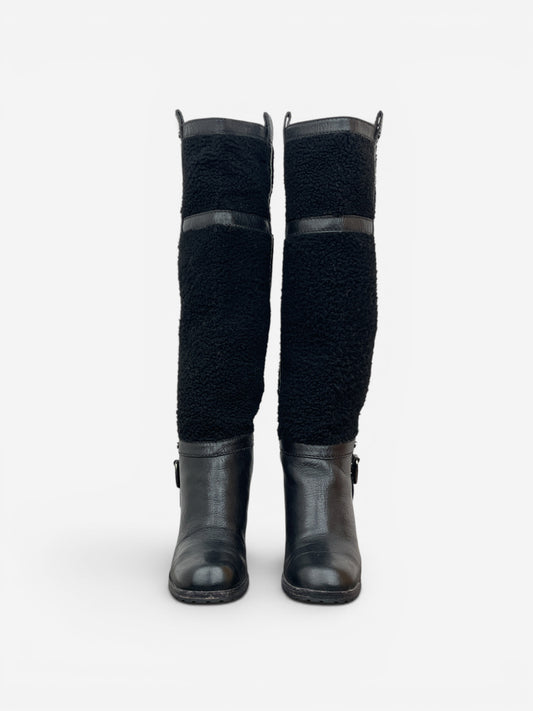 Celine Knee-High Shearling ‘Claude’ Biker Heel Boots – photo 5