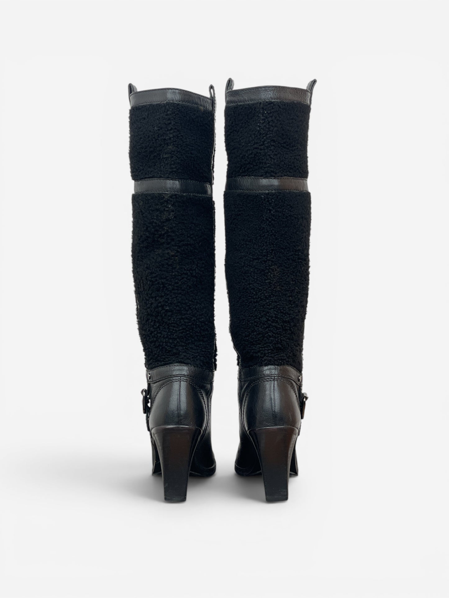 Celine Knee-High Shearling ‘Claude’ Biker Heel Boots – photo 6