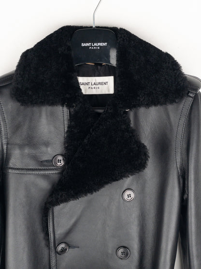 Saint Laurent AW20 Double-Breasted Shearling Leather Trench Coat