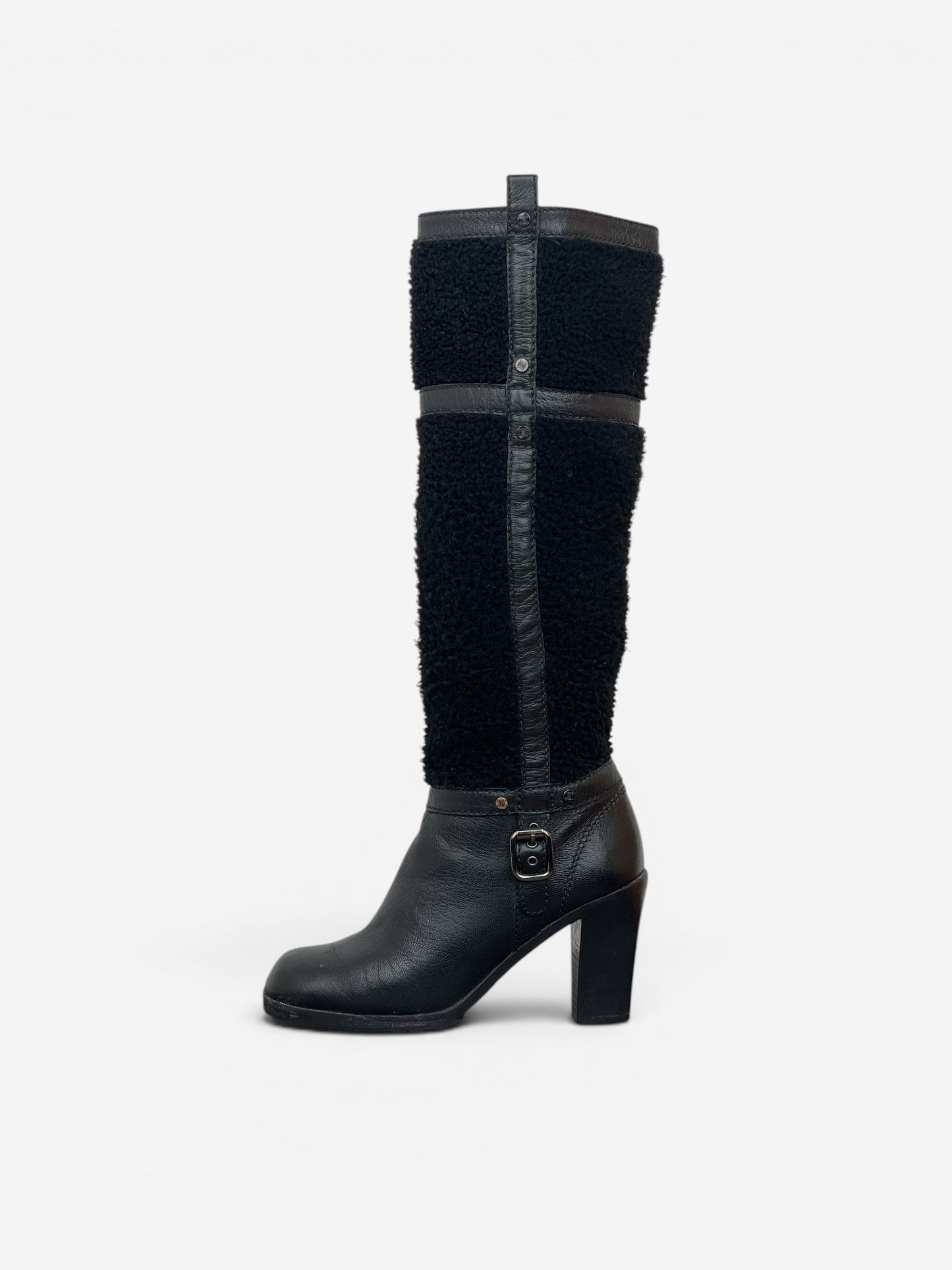 Celine Knee-High Shearling ‘Claude’ Biker Heel Boots – photo 3