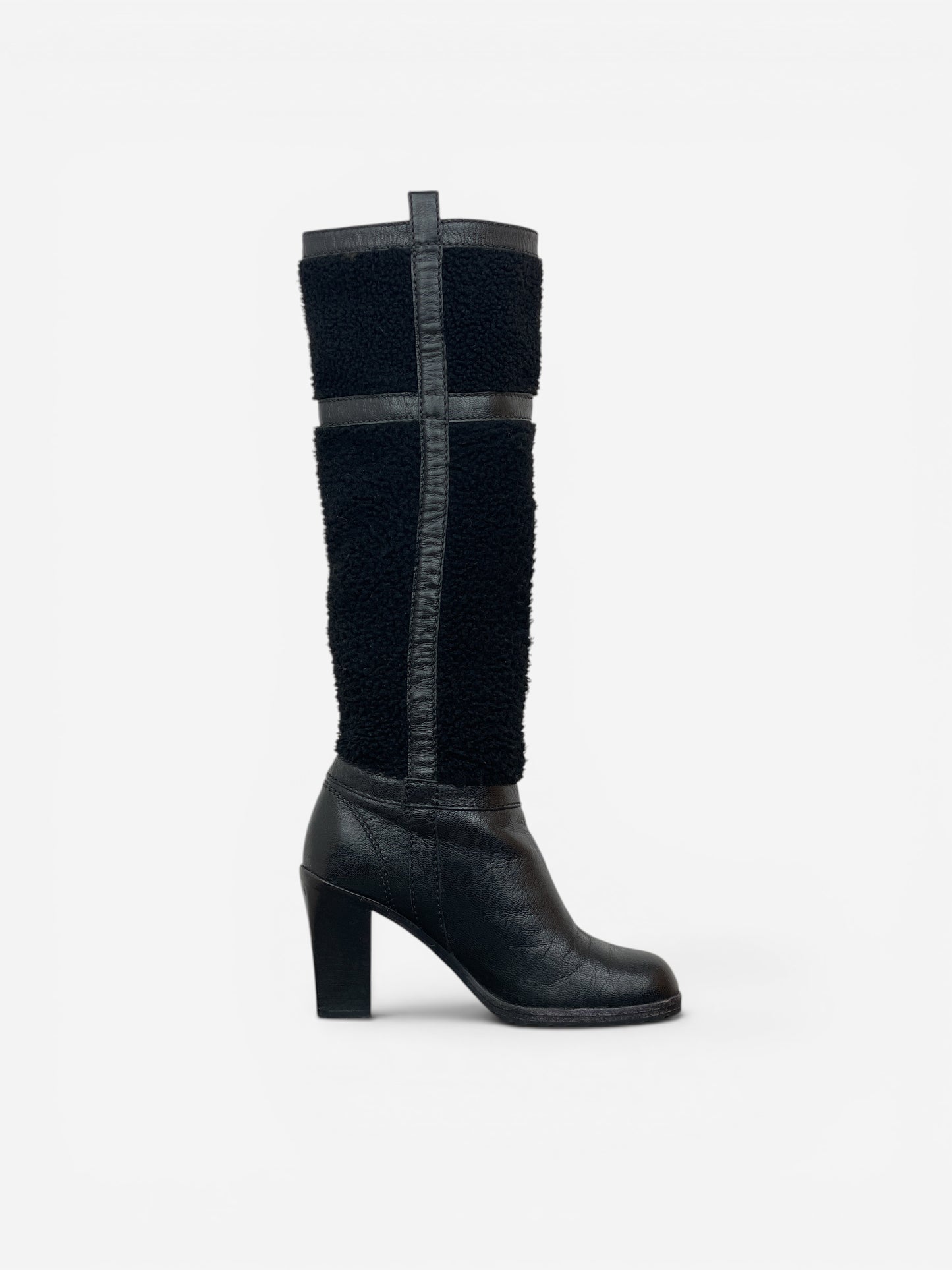 Celine Knee-High Shearling ‘Claude’ Biker Heel Boots – photo 4