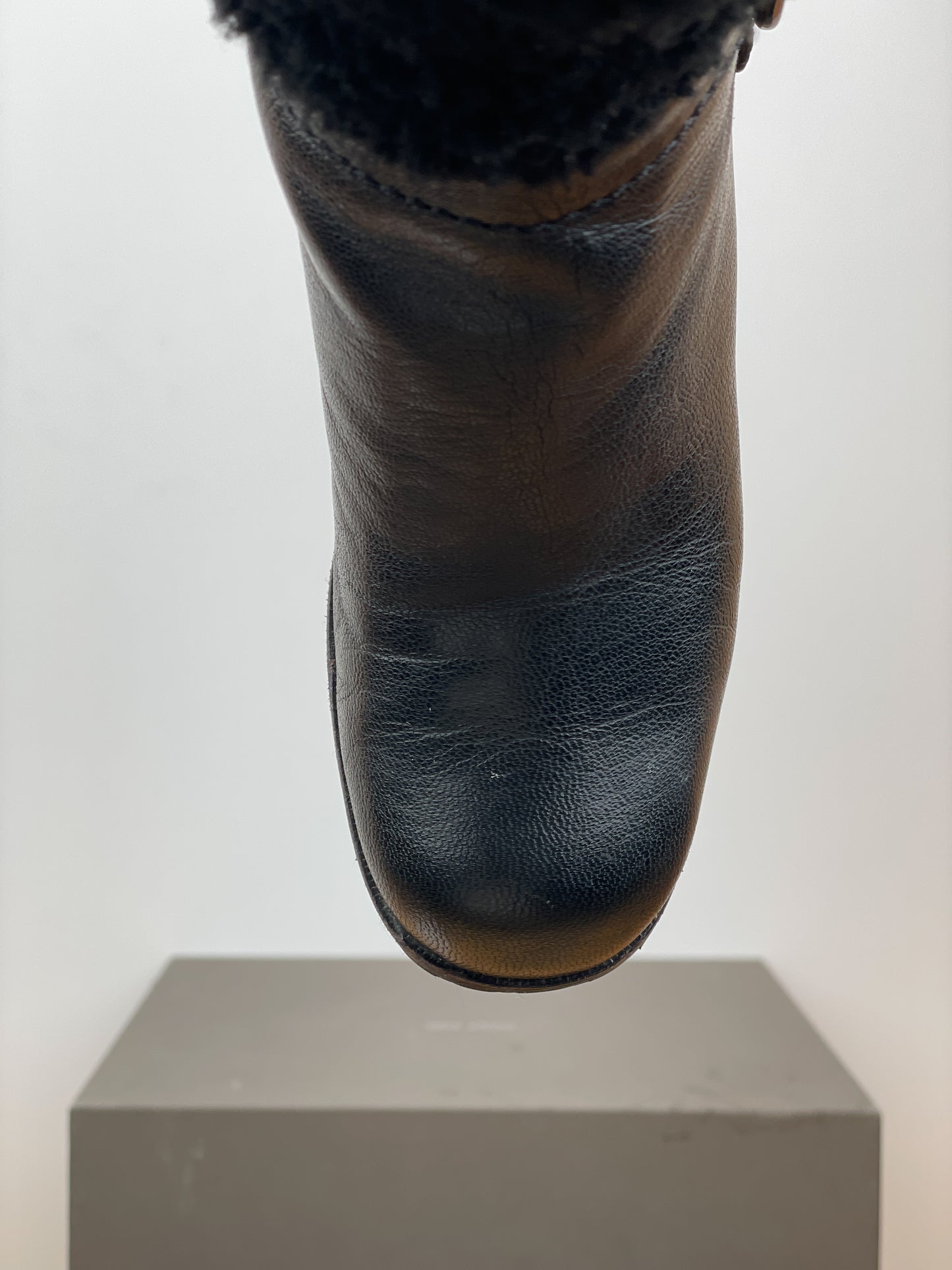 Celine Knee-High Shearling ‘Claude’ Biker Heel Boots