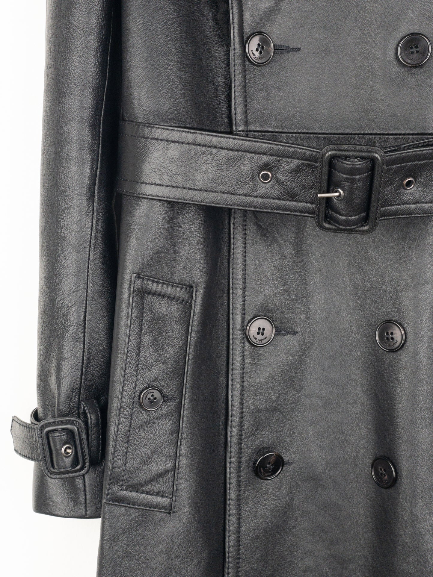 Saint Laurent AW20 Double-Breasted Shearling Leather Trench Coat