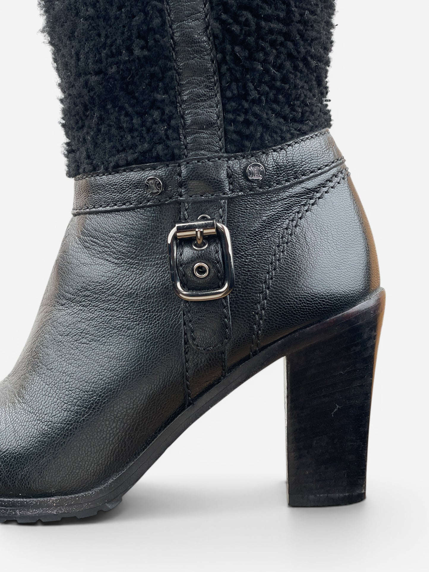 Celine Knee-High Shearling ‘Claude’ Biker Heel Boots – photo 8