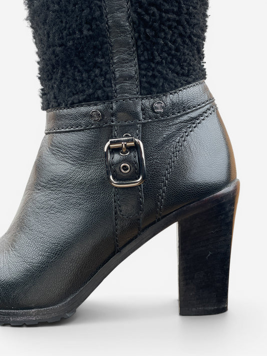 Celine Knee-High Shearling ‘Claude’ Biker Heel Boots – photo 8