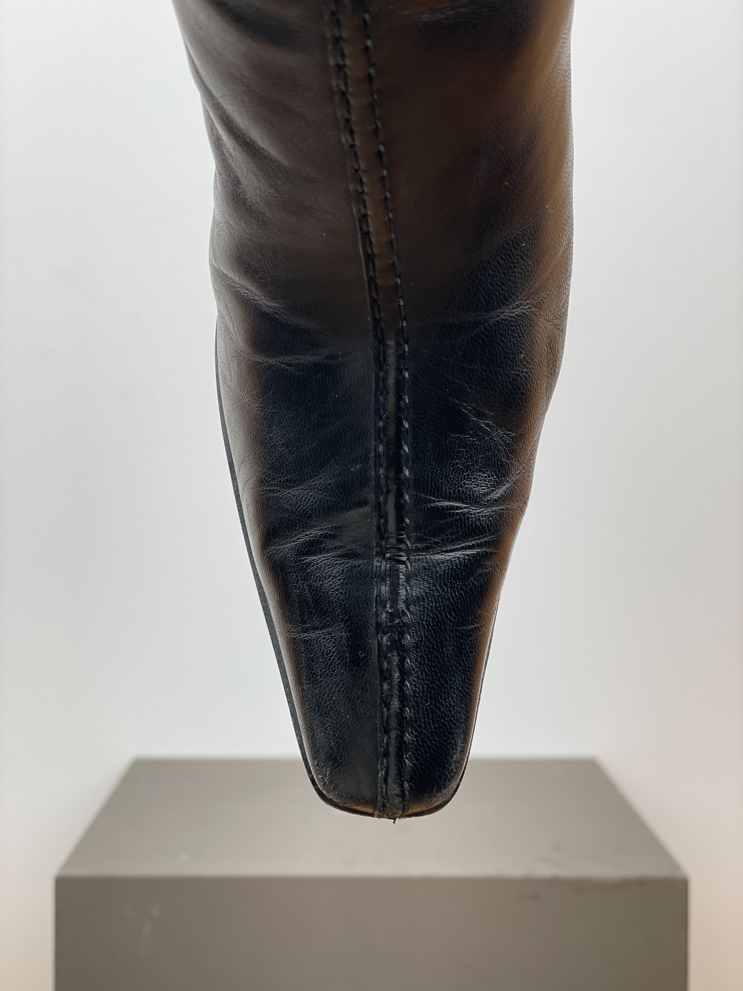 Prada 2000s Knee-High Pointed-Toe Buckle Heel Boots
