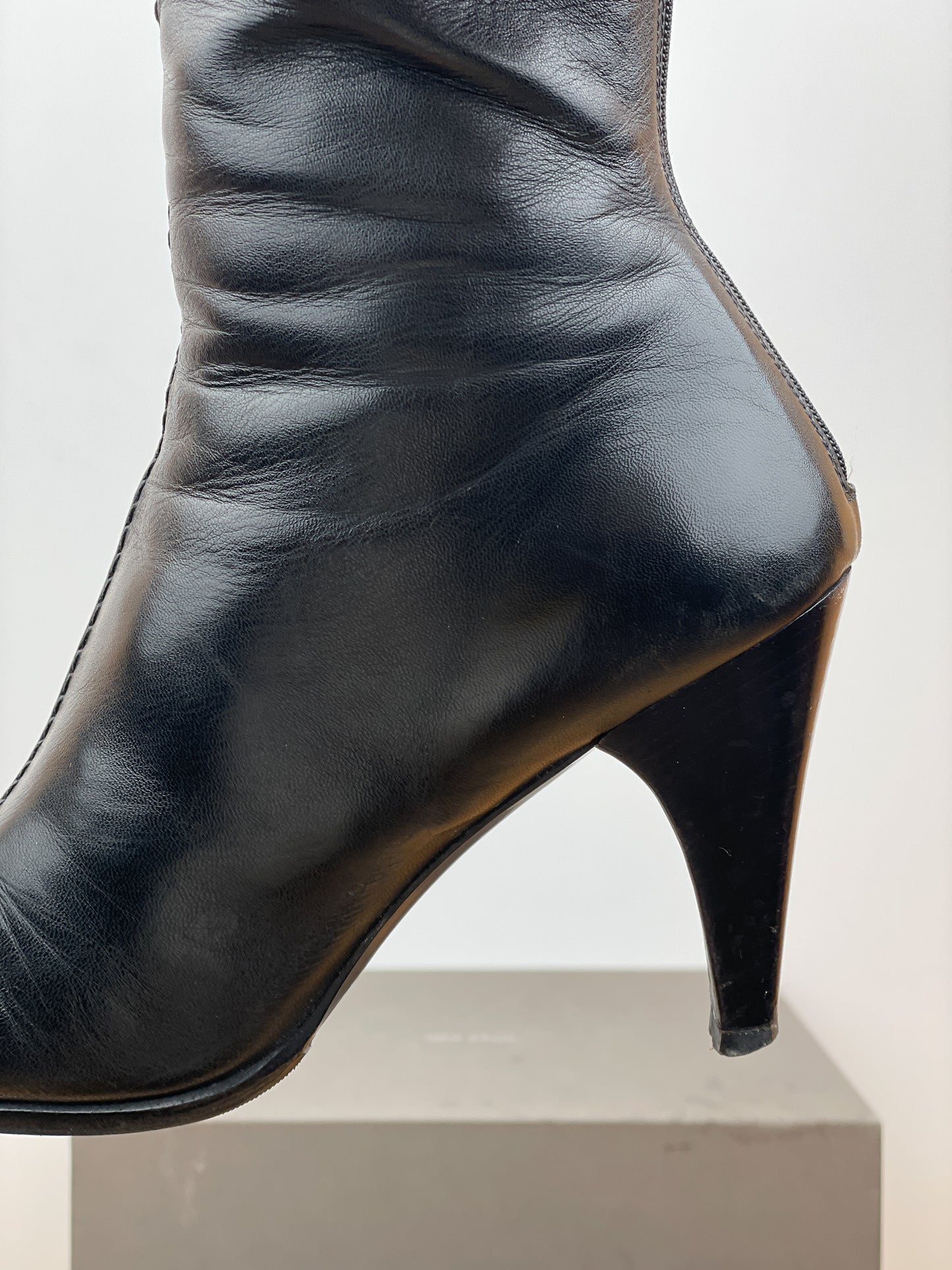 Prada 2000s Knee-High Pointed-Toe Buckle Heel Boots