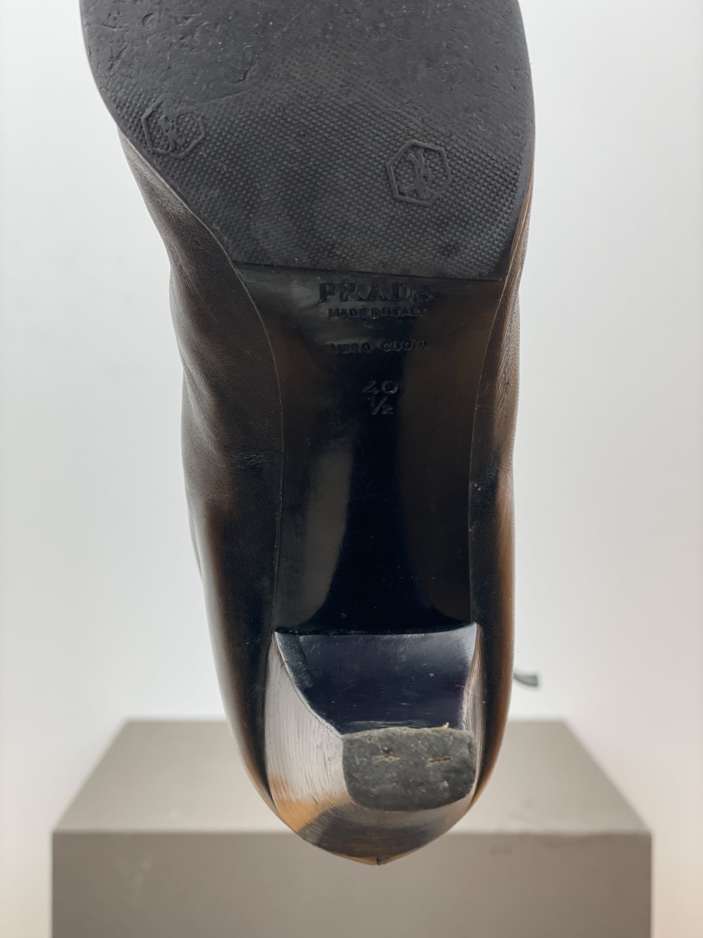 Prada 2000s Knee-High Pointed-Toe Buckle Heel Boots