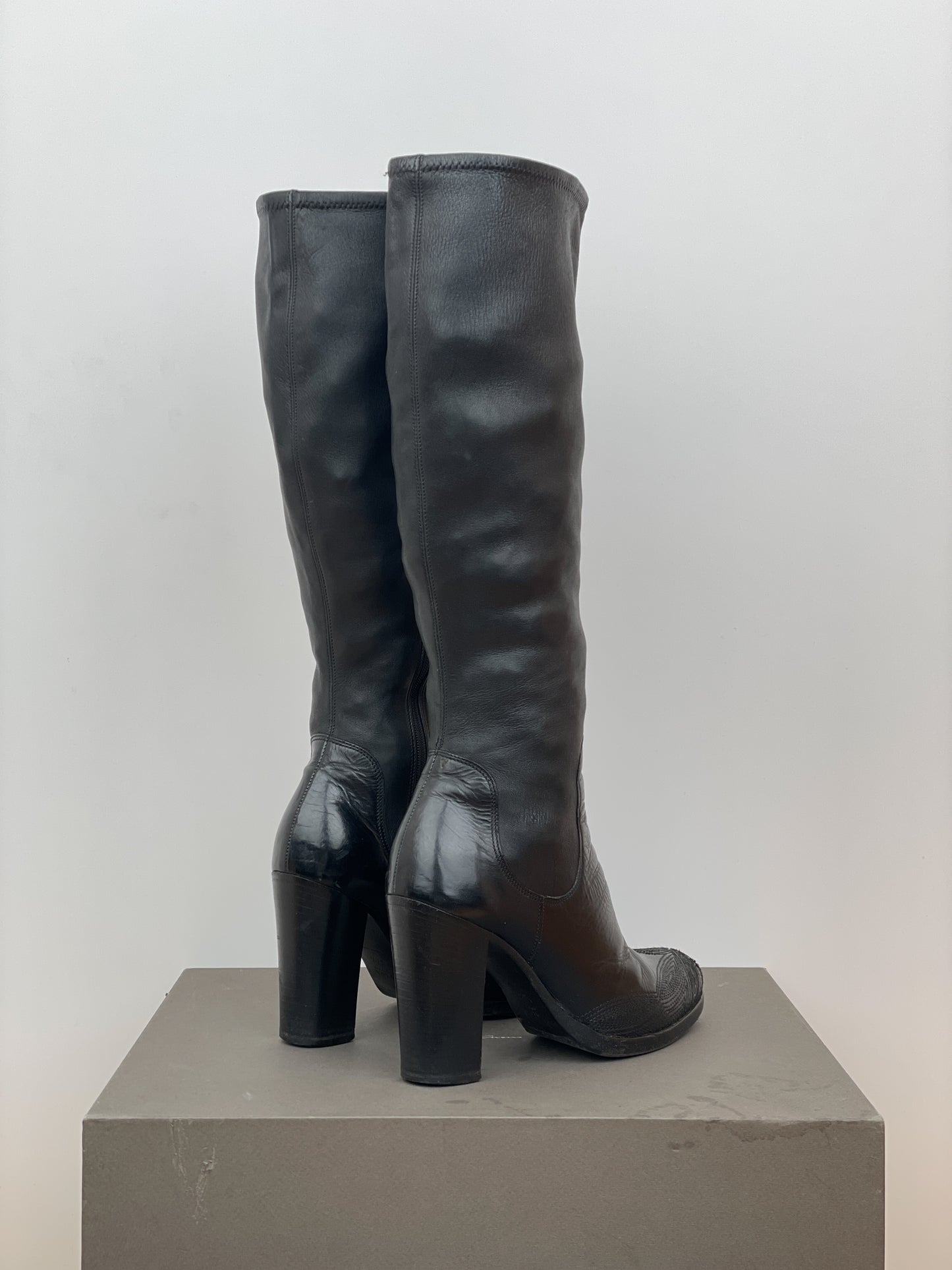 Prada AW06 Knee-High Embroidered Leather Heel Boots