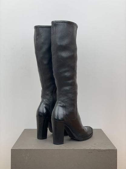 Prada AW06 Knee-High Embroidered Leather Heel Boots