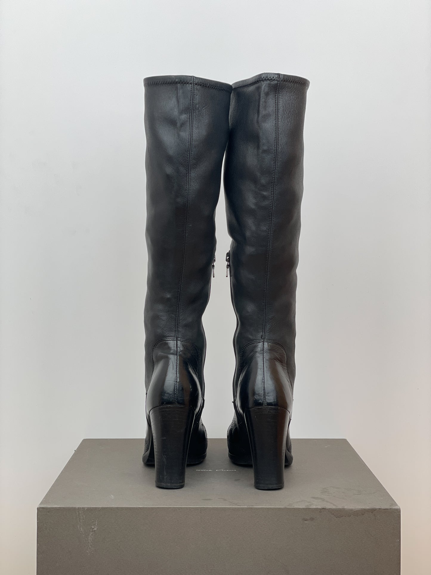 Prada AW06 Knee-High Embroidered Leather Heel Boots