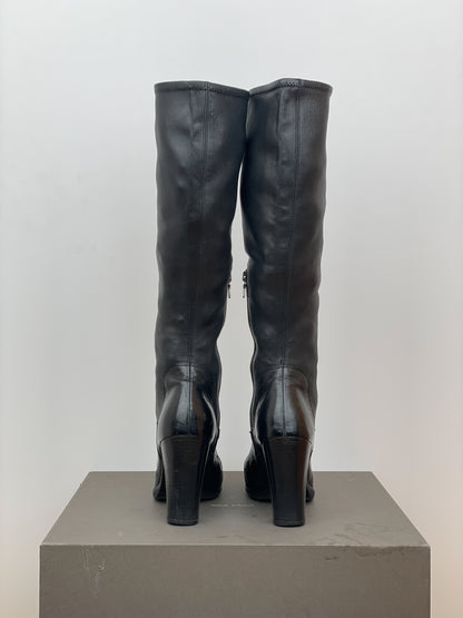 Prada AW06 Knee-High Embroidered Leather Heel Boots