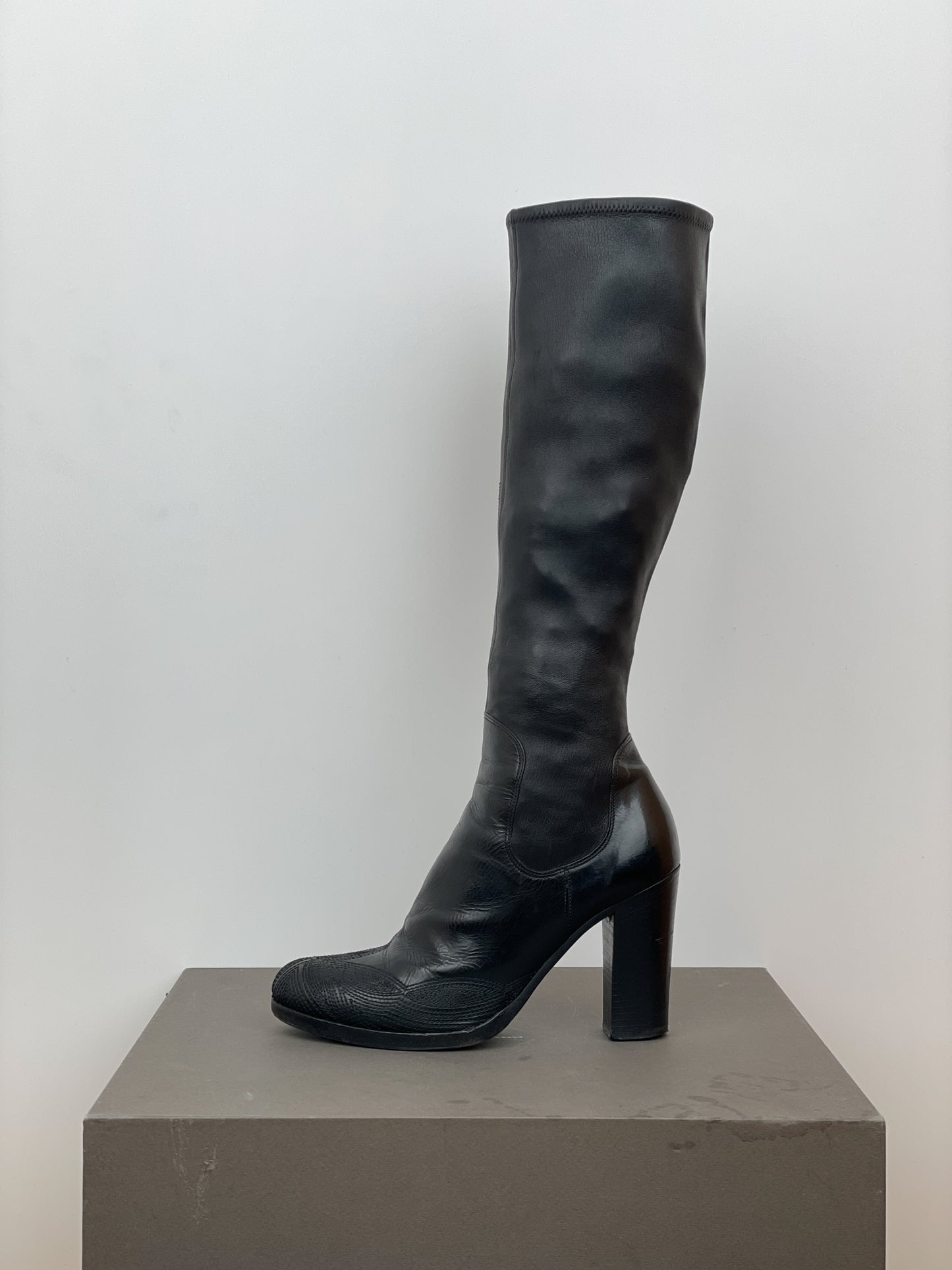 Prada AW06 Knee-High Embroidered Leather Heel Boots