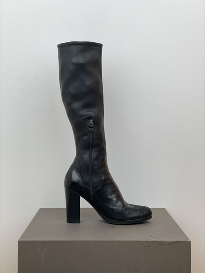 Prada AW06 Knee-High Embroidered Leather Heel Boots