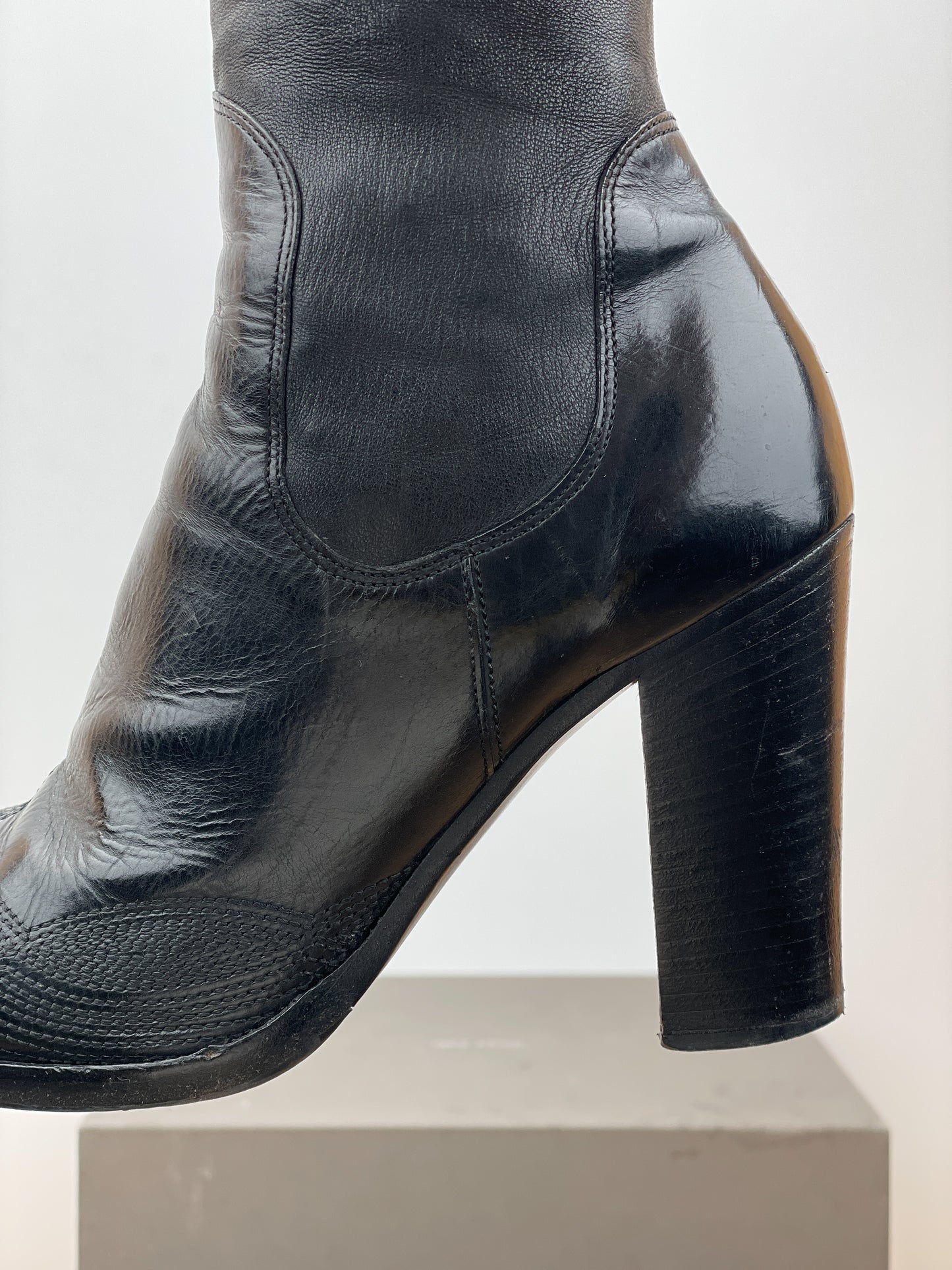 Prada AW06 Knee-High Embroidered Leather Heel Boots