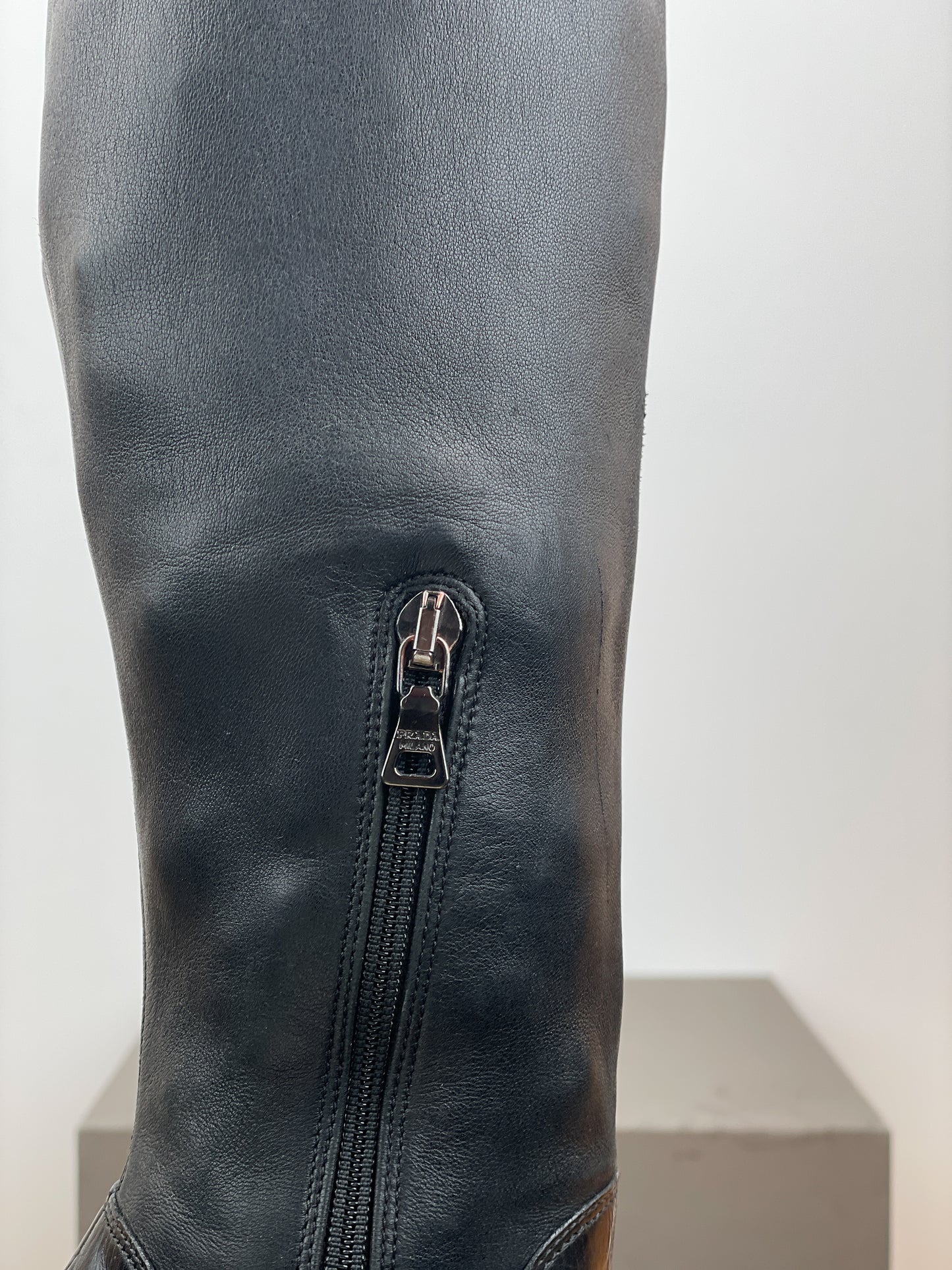 Prada AW06 Knee-High Embroidered Leather Heel Boots