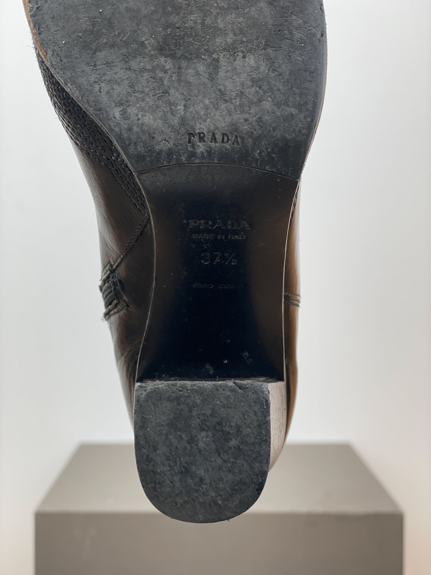 Prada AW06 Knee-High Embroidered Leather Heel Boots