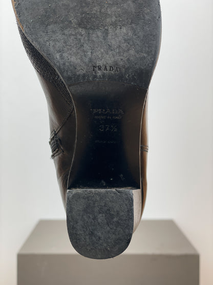Prada AW06 Knee-High Embroidered Leather Heel Boots