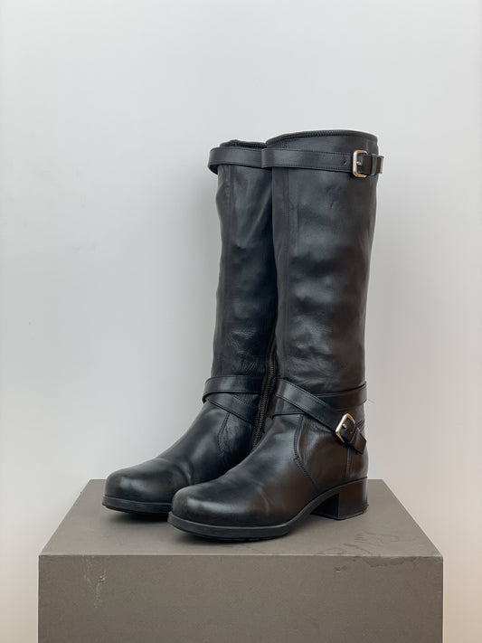 Prada 2000s Knee High Double-Buckle Riding Boots