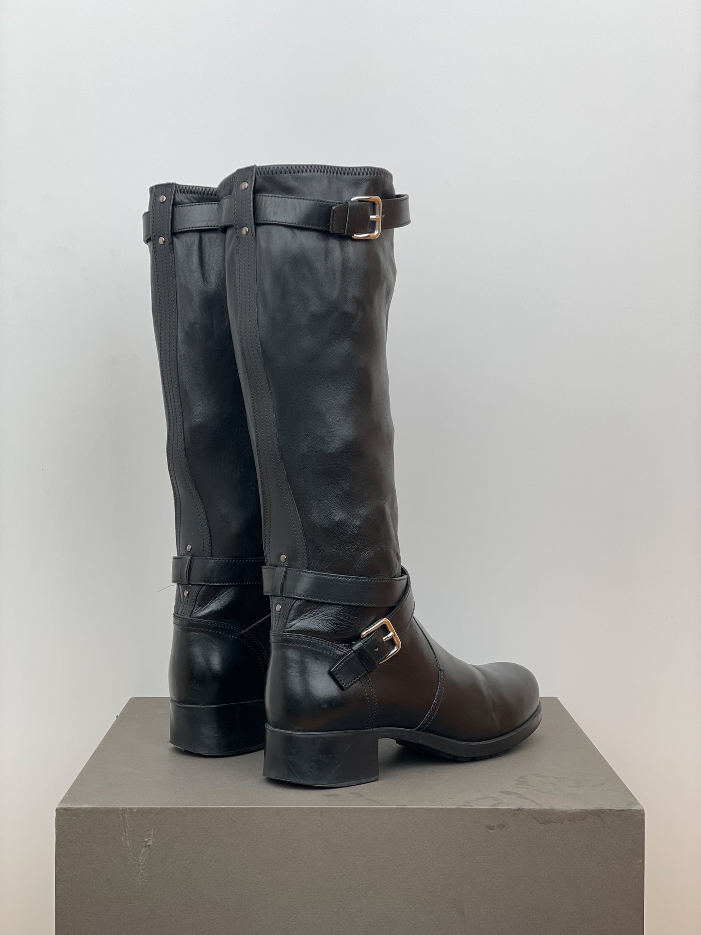 Prada 2000s Knee High Double-Buckle Riding Boots