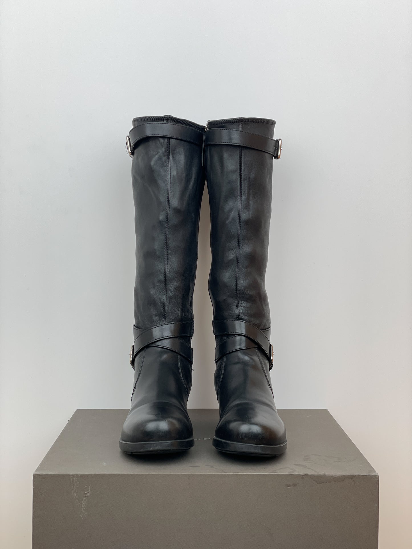 Prada 2000s Knee High Double-Buckle Riding Boots