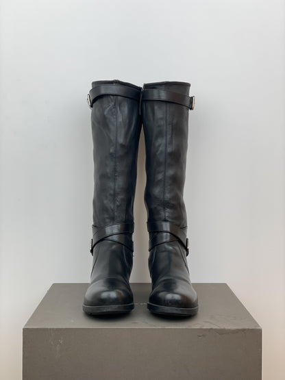 Prada 2000s Knee High Double-Buckle Riding Boots