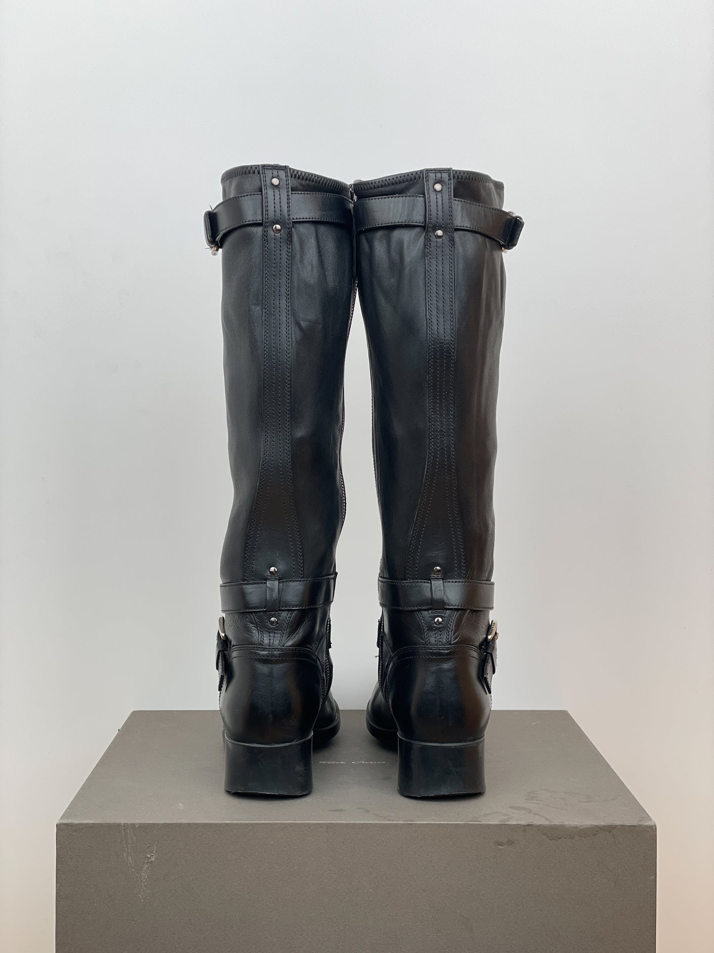 Prada 2000s Knee High Double-Buckle Riding Boots