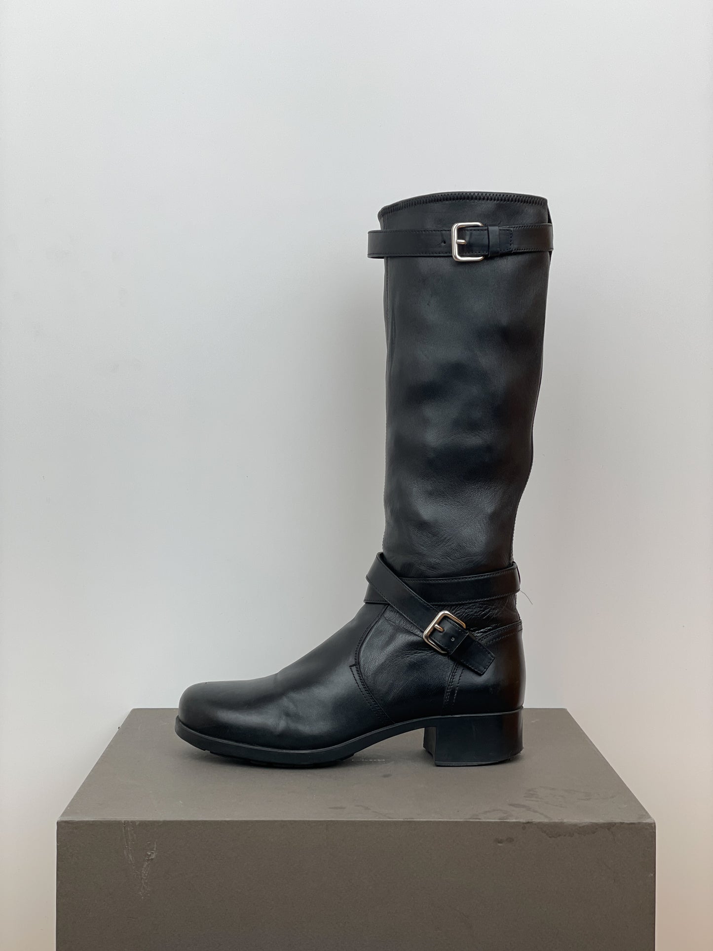 Prada 2000s Knee High Double-Buckle Riding Boots