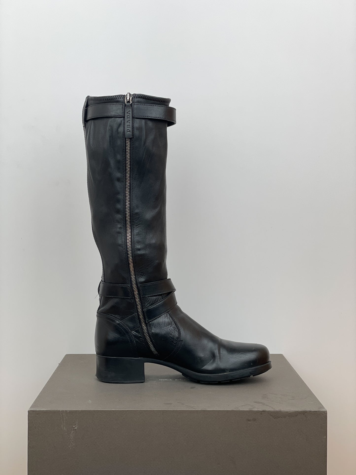 Prada 2000s Knee High Double-Buckle Riding Boots