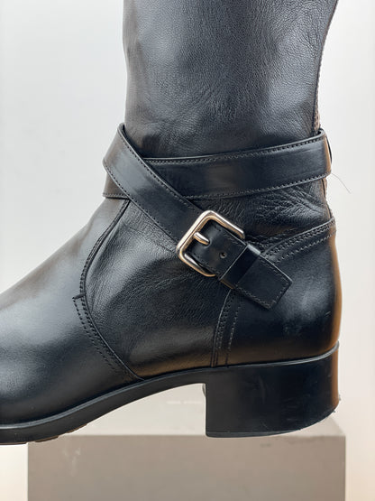 Prada 2000s Knee High Double-Buckle Riding Boots