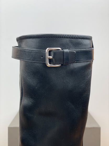 Prada 2000s Knee High Double-Buckle Riding Boots