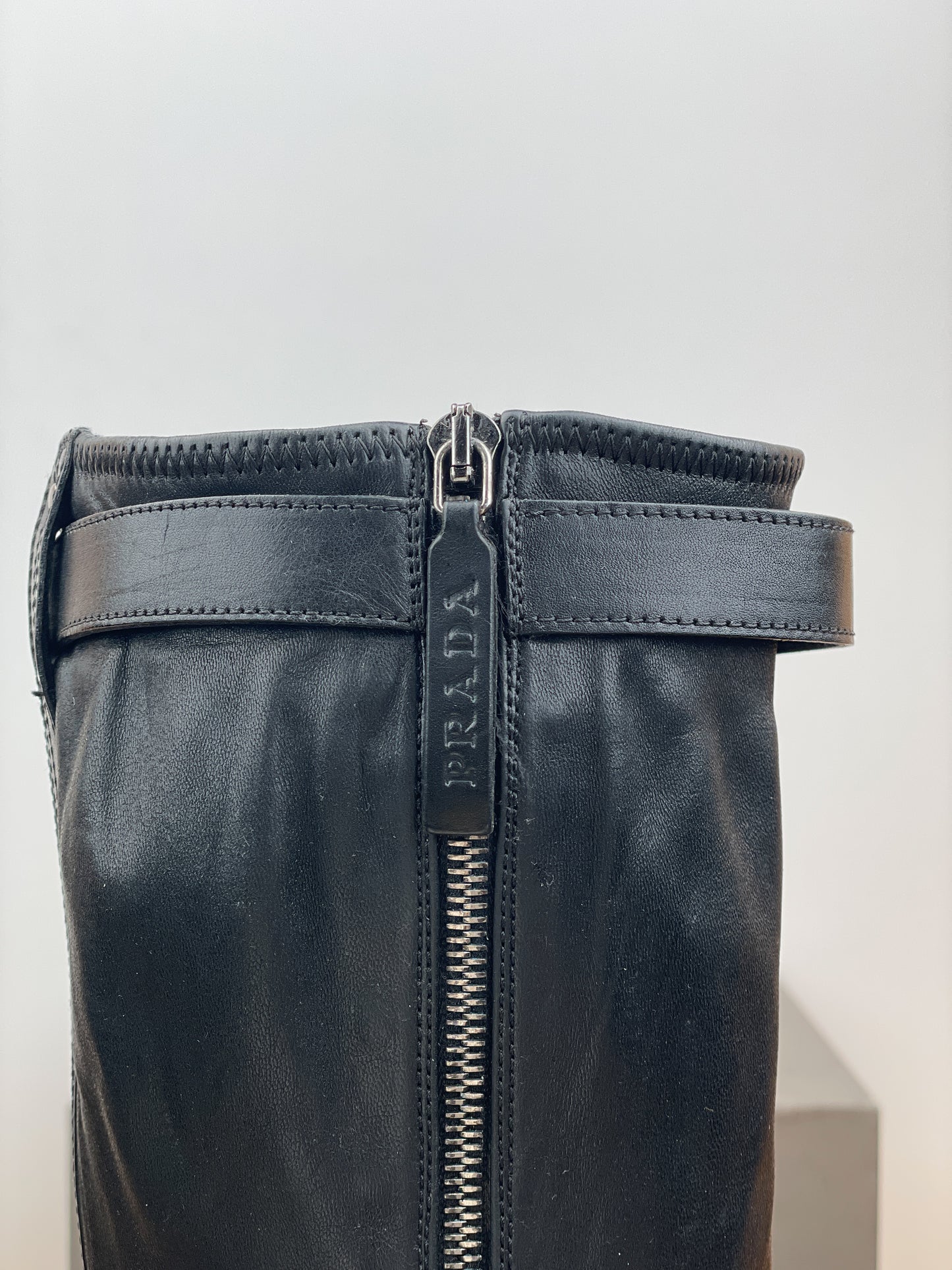 Prada 2000s Knee High Double-Buckle Riding Boots