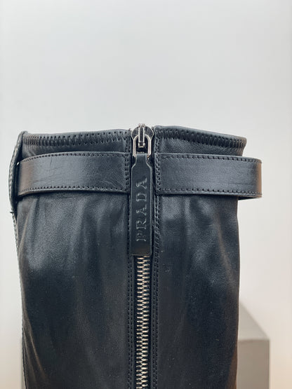 Prada 2000s Knee High Double-Buckle Riding Boots