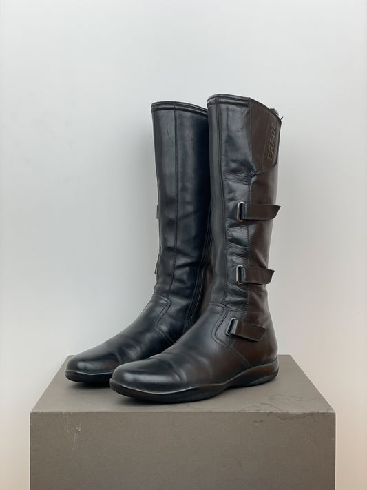 Prada AW99 Knee-High Linea Rossa Sports Biker Boots