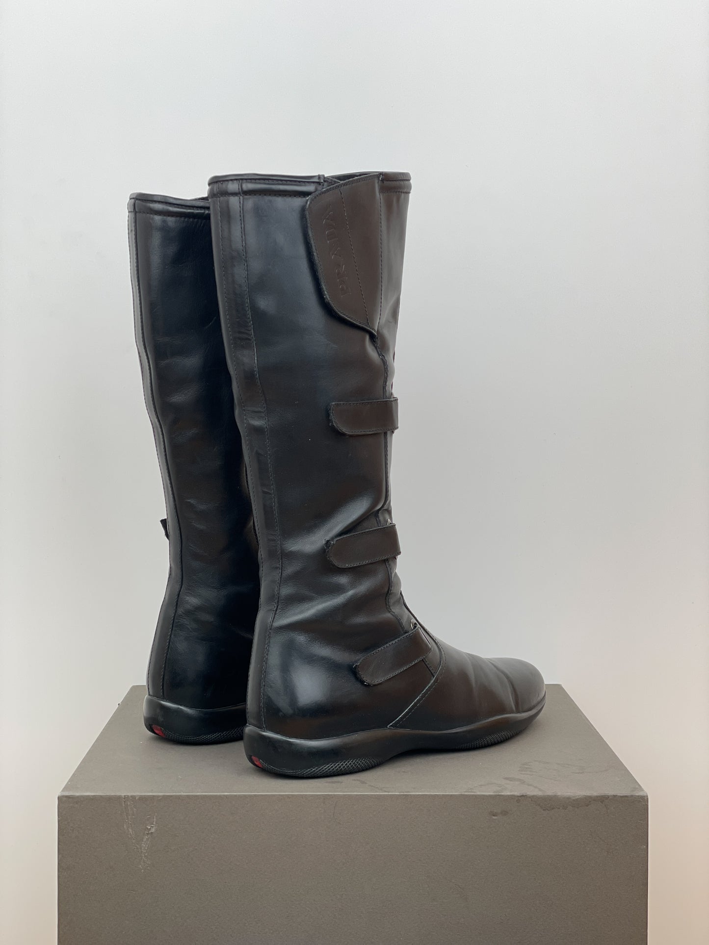 Prada AW99 Knee-High Linea Rossa Sports Biker Boots