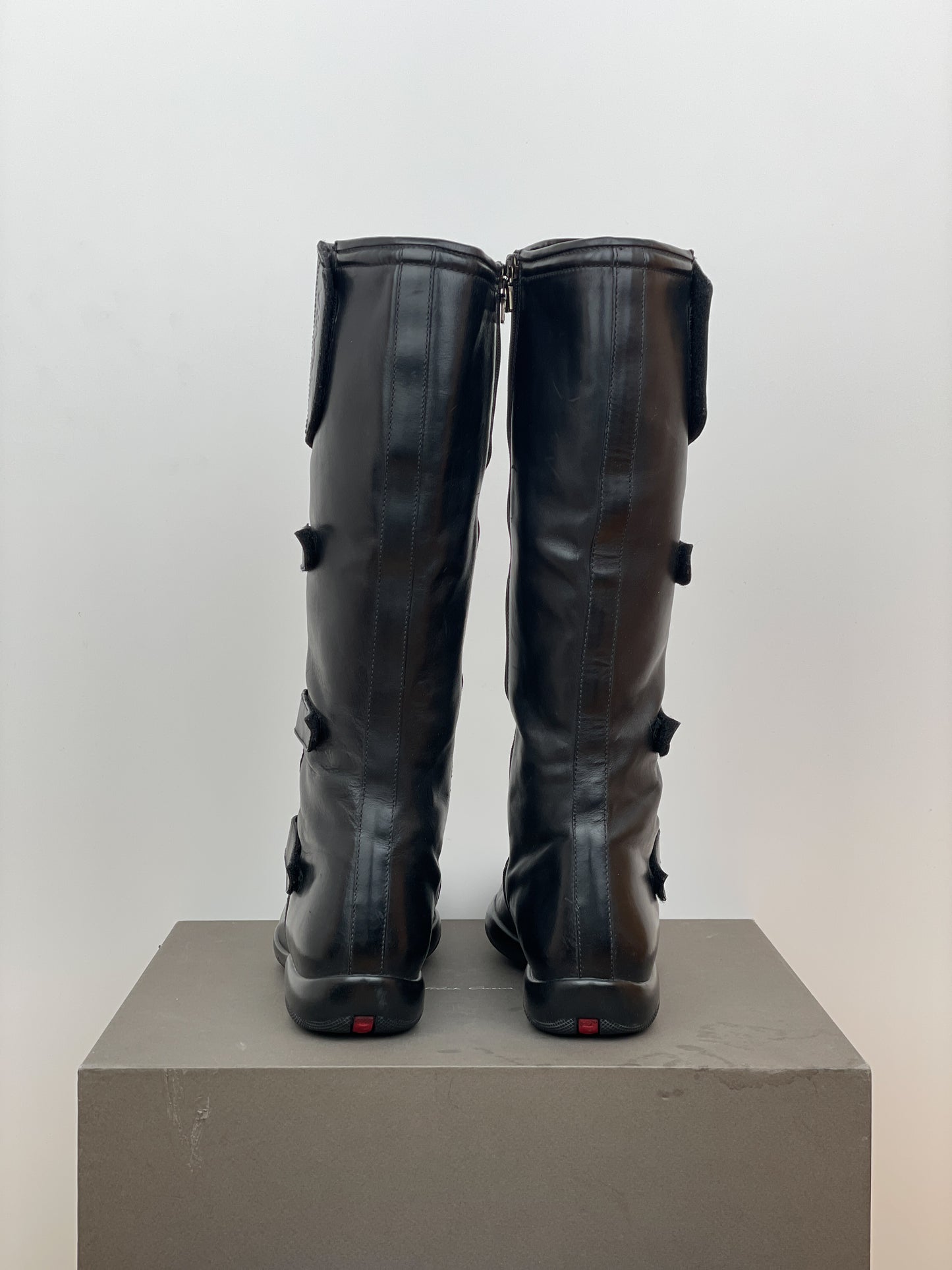 Prada AW99 Knee-High Linea Rossa Sports Biker Boots