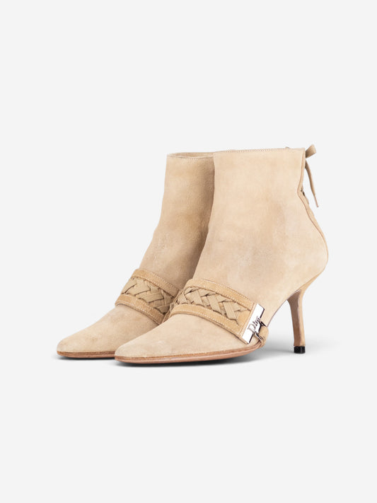 Dior by Galliano SS02 Suede Corset Kitten Heel Ankle Boots – front view