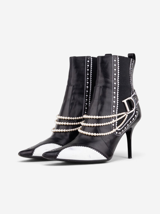 Dior by Galliano SS04 ‘D´Trick’ Pearl Band Chelsea Ankle Heel Boots – front view