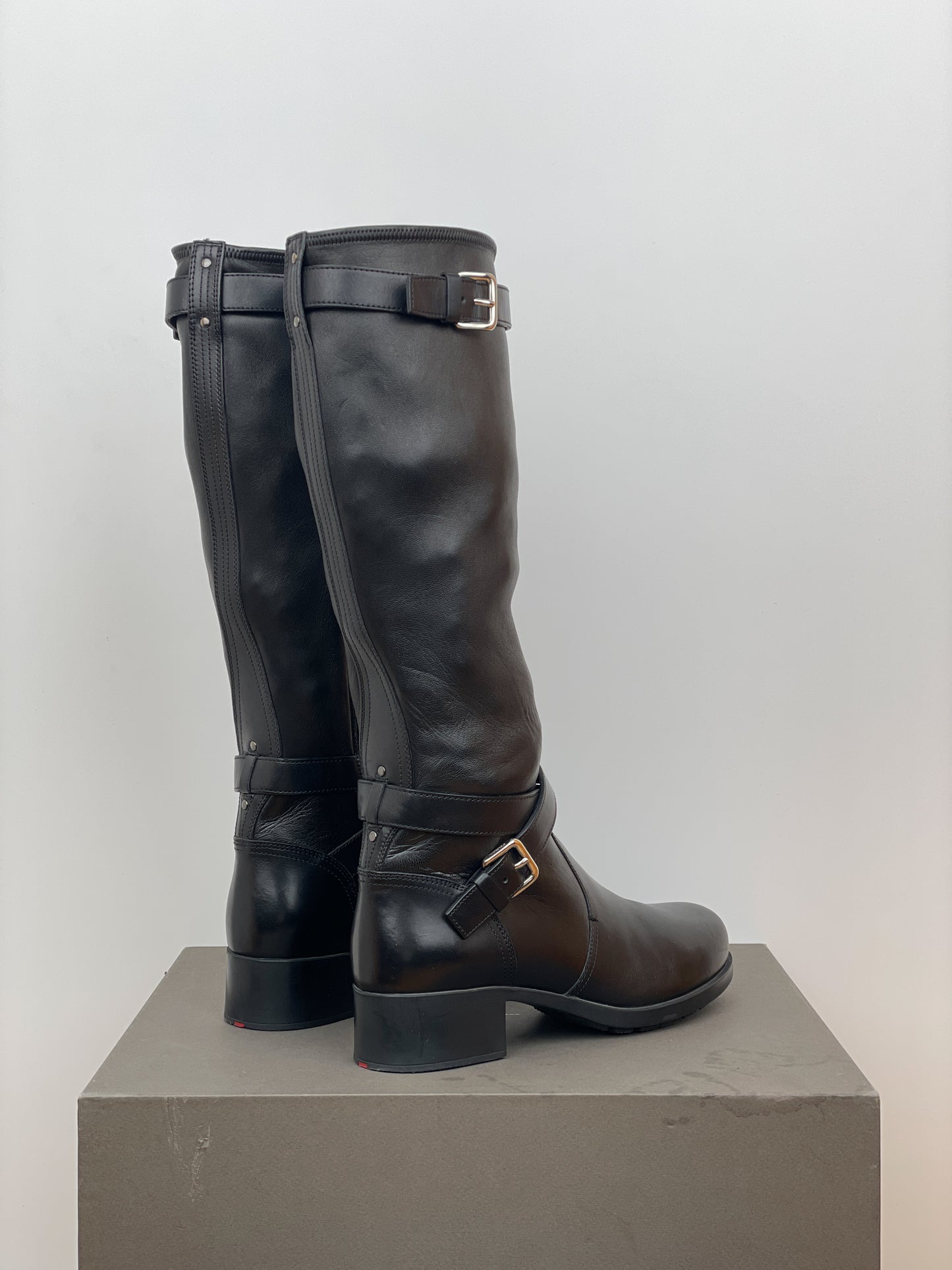 Prada 2000s Knee High Double-Buckle Riding Boots