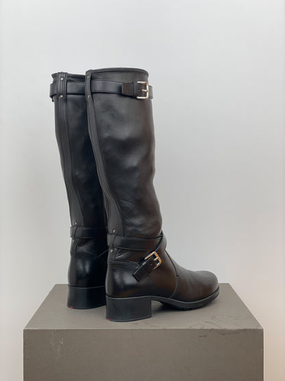 Prada 2000s Knee High Double-Buckle Riding Boots