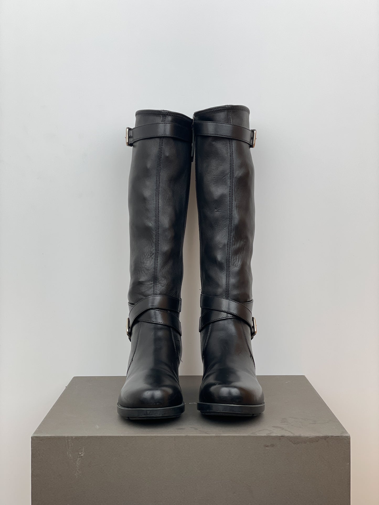 Prada 2000s Knee High Double-Buckle Riding Boots