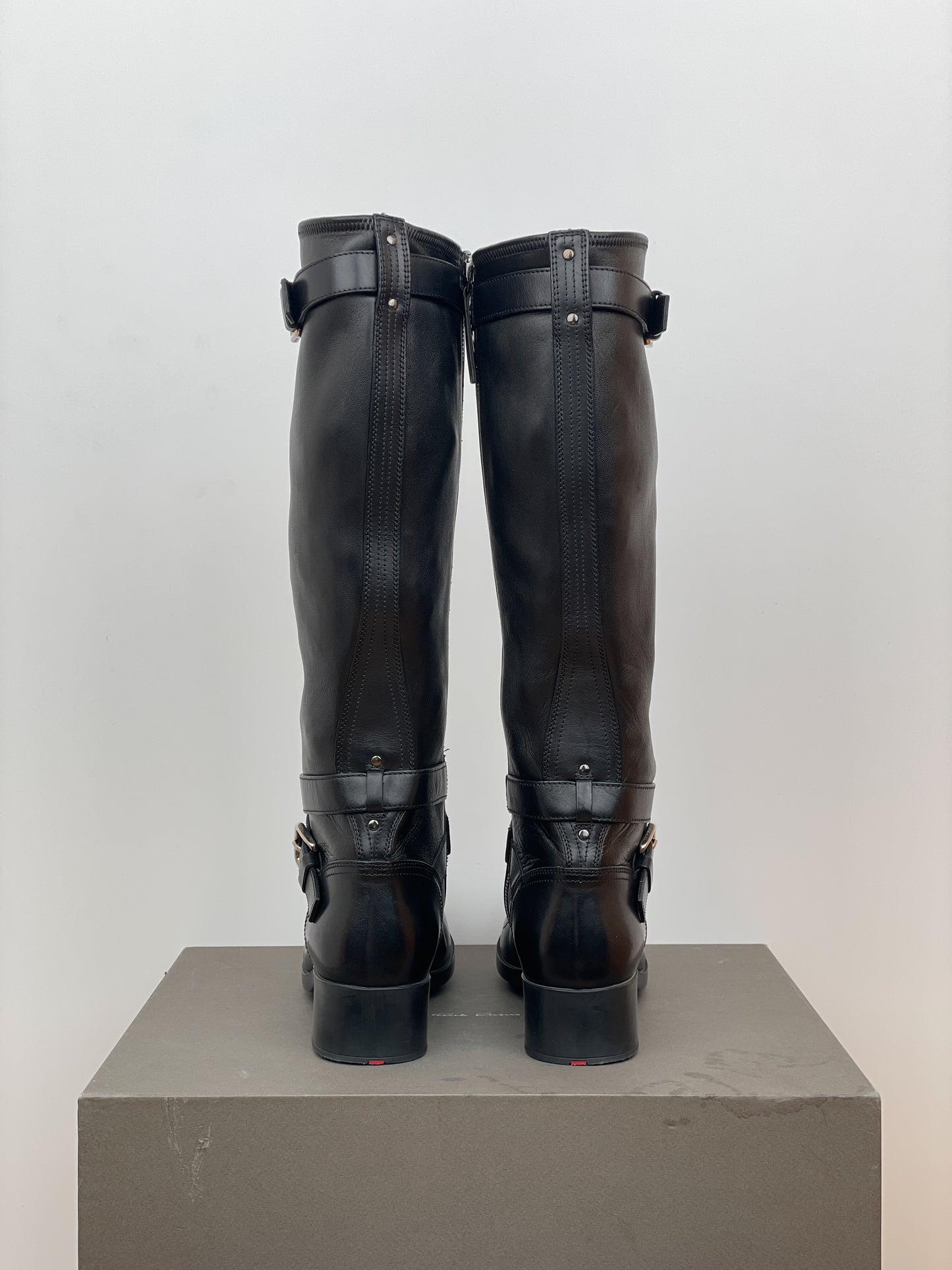 Prada 2000s Knee High Double-Buckle Riding Boots