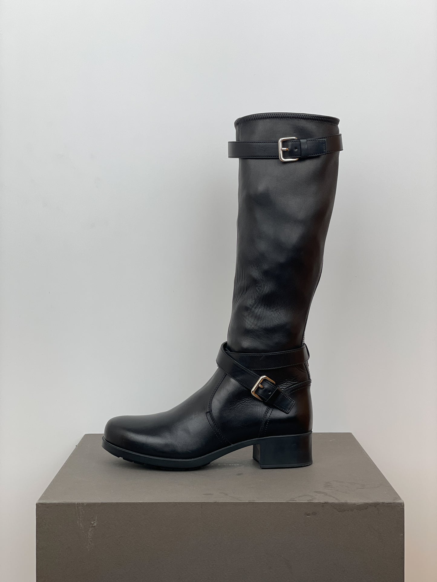 Prada 2000s Knee High Double-Buckle Riding Boots