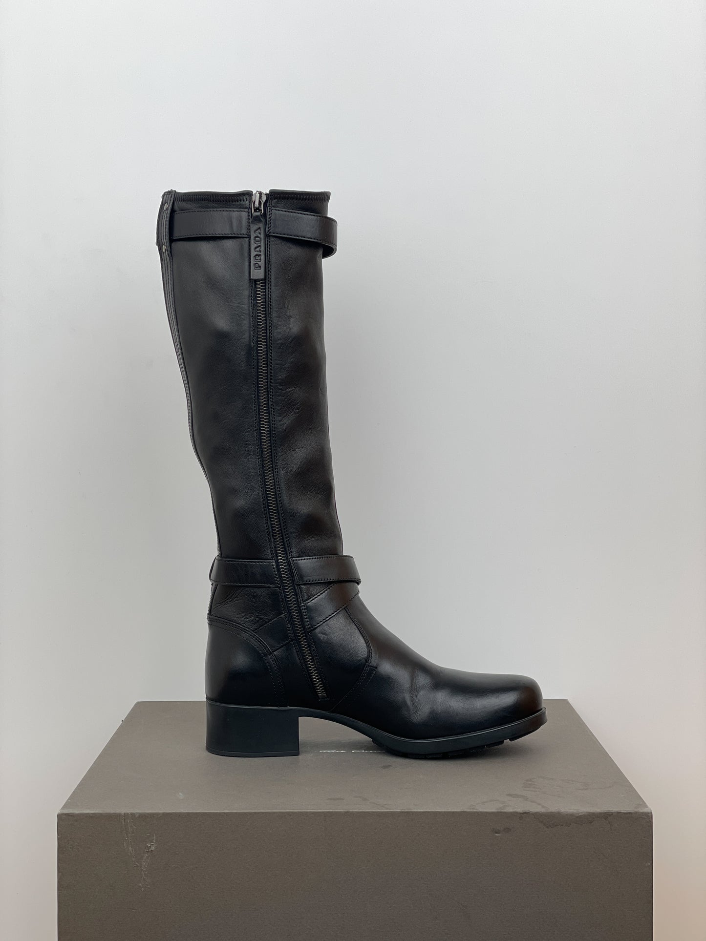 Prada 2000s Knee High Double-Buckle Riding Boots