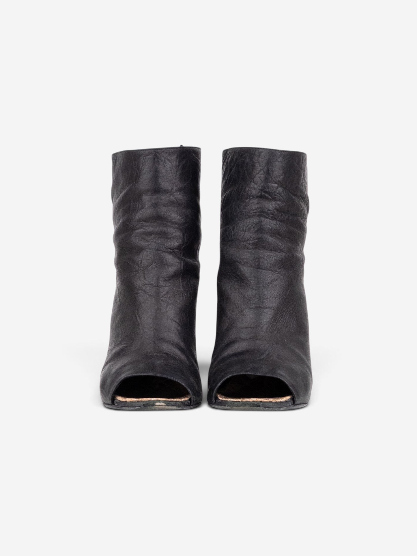 Chanel by Karl Lagerfeld 2010s Open Toe Logo Wedge Ankle Boots – back view