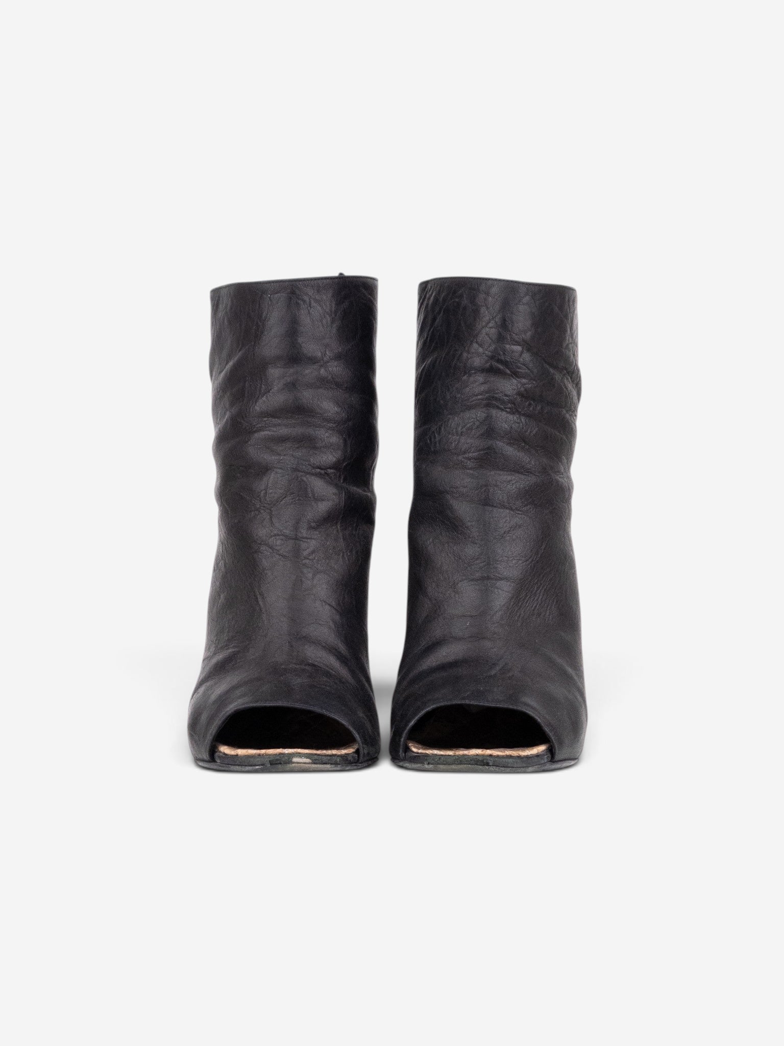 Chanel by Karl Lagerfeld 2010s Open Toe Logo Wedge Ankle Boots – back view