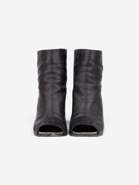 Chanel by Karl Lagerfeld 2010s Open Toe Logo Wedge Ankle Boots – back view